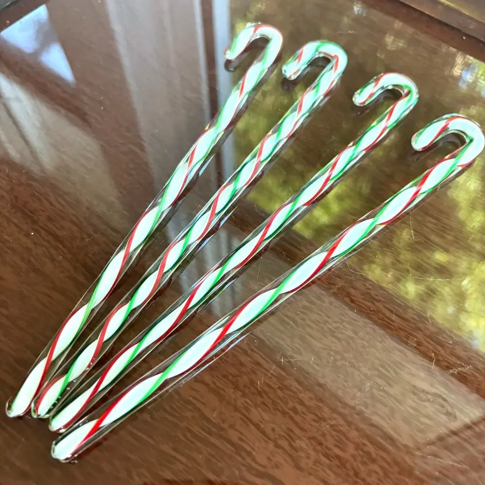 Vintage Pier 1 Glass Candy Cane Swizzle Sticks Set of 4 Christmas Stirrers